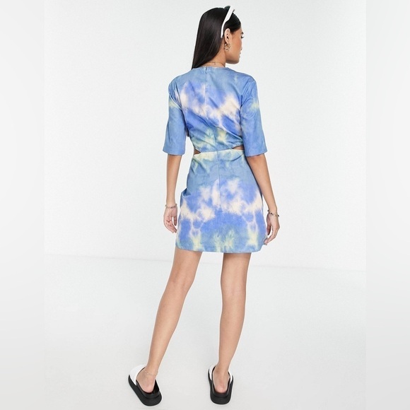 & Other Stories Cut-Out Waist Cotton Mini Dress Blue‎ Tie-Dye 10 - Picture 6 of 8